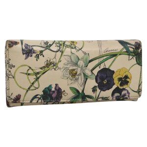 GUCCI Long Wallet Leather Ivory Silver Auth 140424